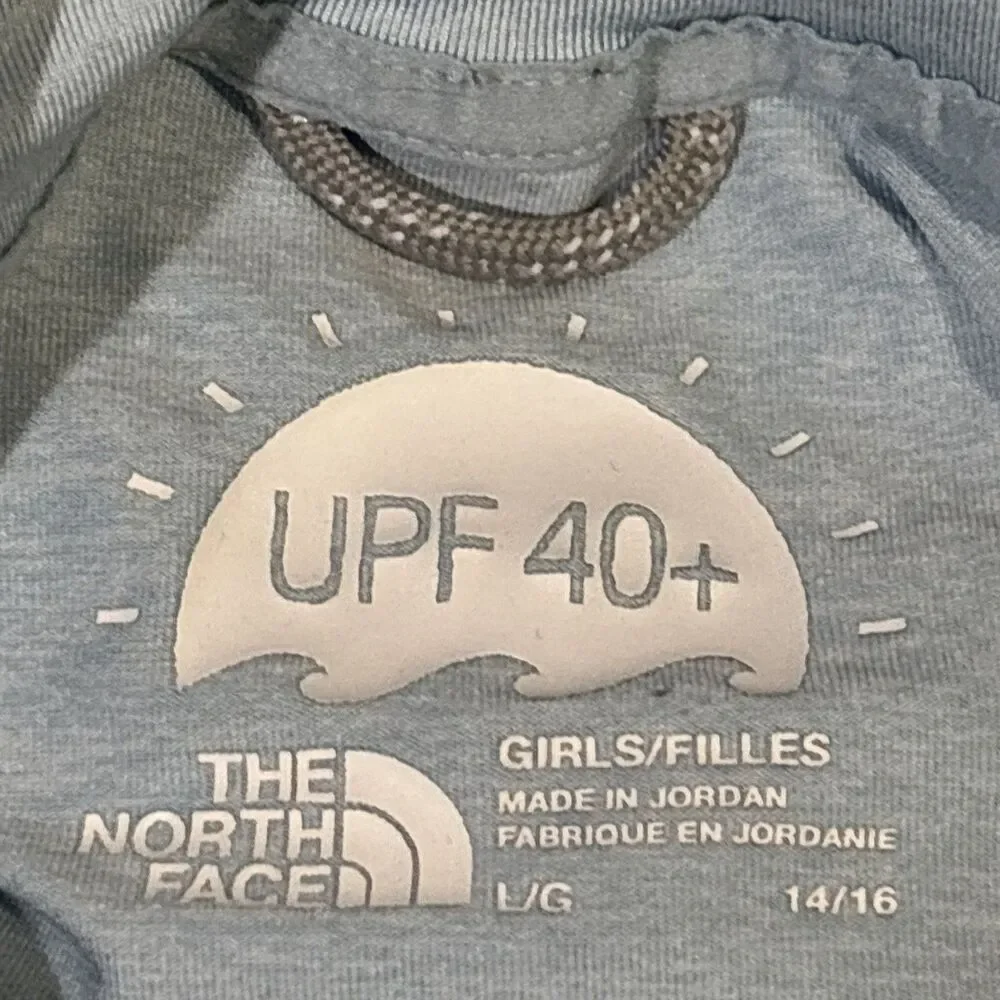THE NORTH FACE UPF40+ Girl's Size Large 14/16 Blue Long Sleeve Sun & Swim Shirt